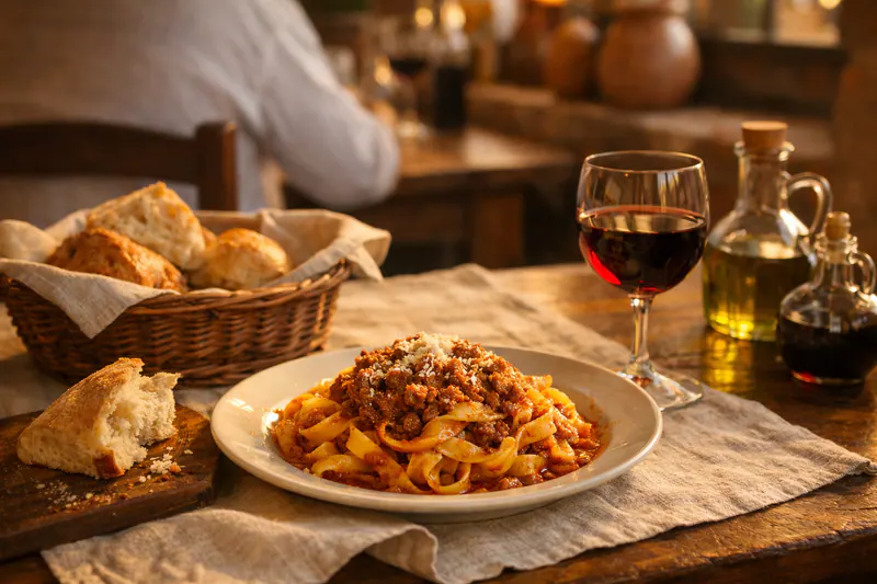 Gedeckter Tisch mit Pasta